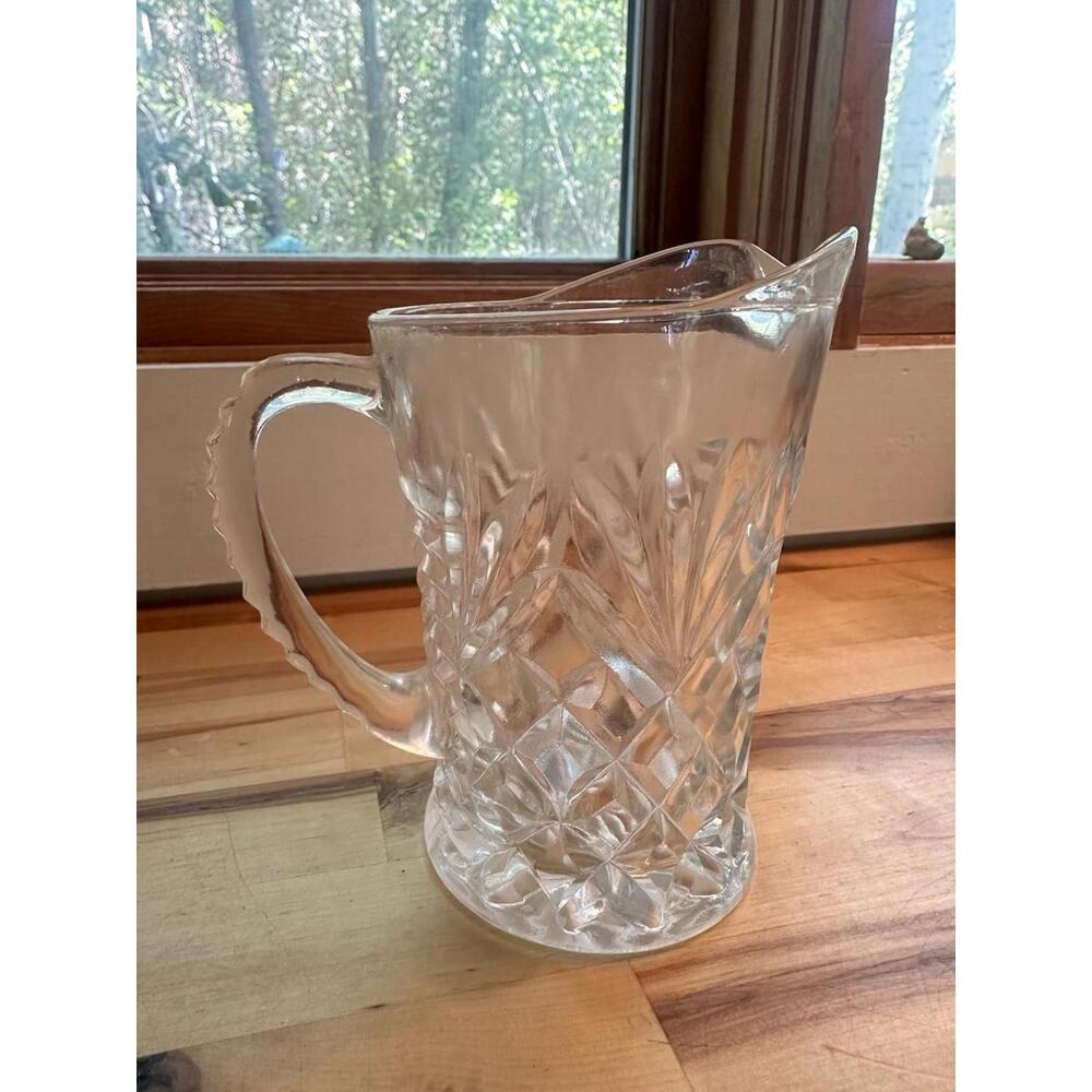 Antique Farmhouse Creamer Pitcher Crystal Pressed Cut Glass Western Ranch Style